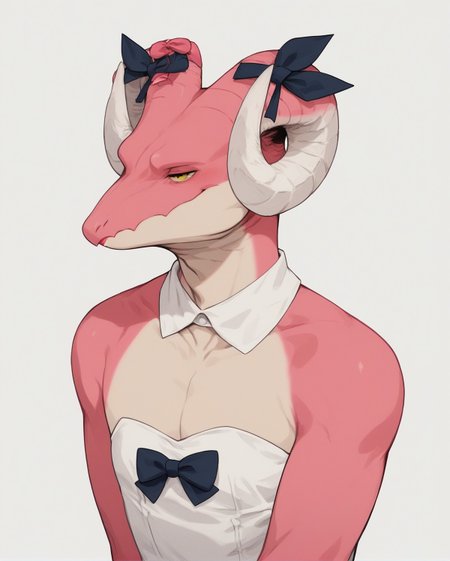 core_9, score_8_up, score_7_up, score_6_up, score_5_up, score_4_up,
(Masterpiece), (Best Quality), (Hi Res),
source_furry,
<1boy:1.5>,
<solo:1.5>,
<pink skin:1.5>,
<pink body:1.5>,
vincent_falnail, falchan, greyscale, 1boy, male focus, solo, yellow eyes, horns, furry male, furry, simple background, white background,form,
<dress:1.5>,<white dress:1.5>,<strapless dress:1.5>,crossdressing,lipstick,makeup,ribbon,head ornament,ribbon on horns,nostrils,dragon,
<face zoom:1.5>,
<face focus:1.5>,
<simple background:1.5>,
<white  background:1.5>,
<lora:Vincent_Falnail:1> vincent_falnail <lora:90s4n1m3XLP:1> 90s4n1m3, smug,
smugness,
half closed eyes,
closed mouth,
sarcastic,