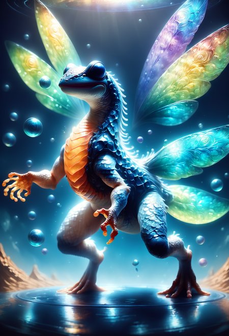DonMF15hyXL,  score_9, score_8_up, score_7_up, score_6_up,  huge glowing markings nestled urban amphibian existence, 1 leg bimanual, clawed appendages, trifurcated-tailed, long-tailed, wooly fur,    celestial wings ((virtual reality,silk charmeuse,asphalt shingles brownian motion,unique resonant,celestial,glow ,vertical lines,spiral lines,flowing,liquid,tetrahedron,hexagon,immortality,hypnotic,mesmerizing magic:1.0) wings attached to the back), ,   rating_safe, <lora:DonMF15hyXL-pony:1.0>