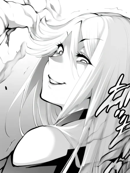 masterpiece, best quality,amazing quality, solo female, solo focus,
 <lora:パラダイスヘル_Manga_Character_Illustrious:1>,mangafemale1, monochrome, greyscale, hair between eyes, long hair, choker, swept bangs, evil smile, 1girl, standing, looking back at viewer,