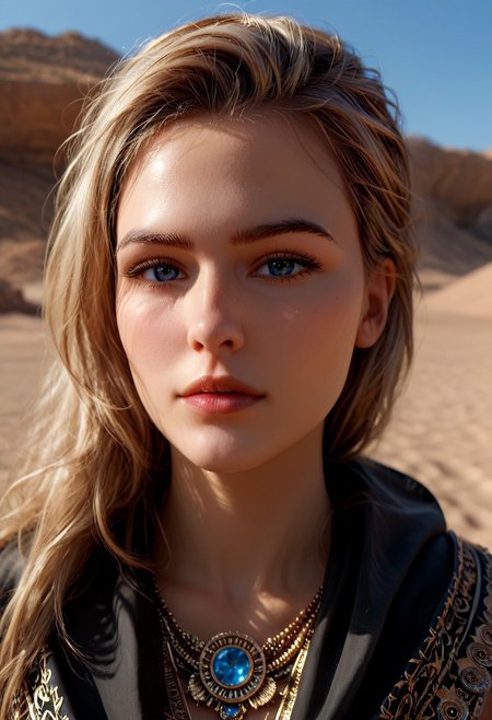 Sexy beauty 1girl 28 years old, ((full shots)), Helena, ((solo:1.4)), standing on a dune, looking into the distance, thick light hair fluttering, eyes glowing with blue neon, dark cape with a hood, somewhere in the desert of the planet Arrakis (Dune, Rakis planet), two suns rising on the horizon, a sandstorm is approaching, ether is visible above the surface of the sands - a pale neon pink spice in the form of vapors, view from the side, high detail of clothing, spherical desert lens flare reflection a girls standing in the desert, (beautiful face:1.3), hdr, raw filter, natural light, perfect composition, hyper realistic, blurred background, (dynamic shadows), overall detail, expressiveh, dynamic lighting, cinematic take, real life photo, raw, amateur, photo, photorealistic, ultra detail, masterpiece, best quality, highres, realistic, epic composition, highly detailed skin, skin texture, pores, fine hairs on the skin, ((clear eye lines)), ((pupil)), ((eyelashes)), ((eyebrows)), (normal composition, no glare, no highlights), 8k, high quality