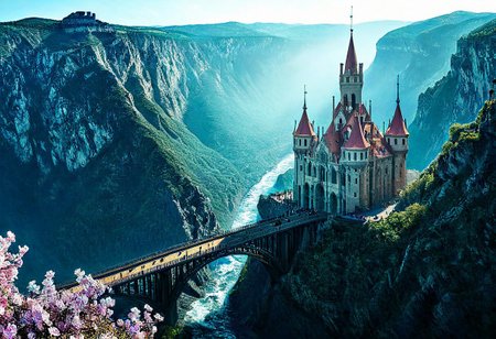 towers ringed in mist, sunrays, mixed media, flux-style, surrealism, fantasy, great lighting, A surreal landscape highly detailed, extremely high-resolution details, appears trapped in an optical illusion of reflections and refractions, colorful, Spring, cherry blossoms in the wind, sweeping vistas, majesty, spring blooms, (Zhangjiajie mountains:1.2),  (((Paris in contemporary France, baroque architecture, European architecture, German Renaissance towers))), (stone arch bridges:1.05), winding rivers extending to the horizon, professional photography, natural lighting, volumetric lighting maximalist. vivid, vibrant colors, intricately detailed, (psychedelic colors, psychedelic colors:1.15), complex, elegant, expansive, fantastical, film photography style, medium grain, cmnt
 (8k uhd:1,4)
 <lora:add-detail-xl:1>
 <lora:Dynamic Poses:1>