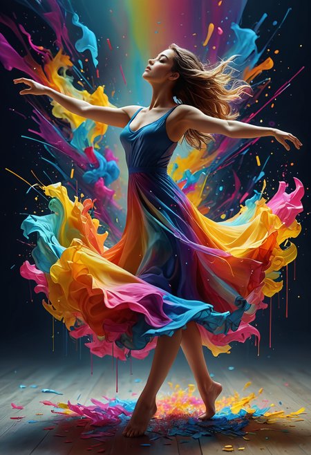 dancing to the color of music, synesthesia, masterpiece, highly detailed, realistic, 8k UHD, vibrant colors
