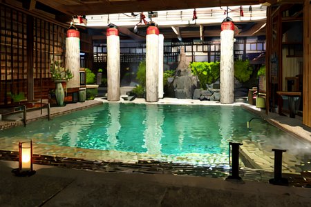 highly insanely detailed, masterpiece, top quality, best quality, highres, 4k, 8k, RAW photo, (very aesthetic, beautiful and aesthetic),  
Ancient Roman Interior Design,RomInt,ancient_roman_atrium,compluvium,impluvium, 
<lora:RomanInterior-10:1>, 
(1girl:1.3), 
1other, 
, 
short hair with long locks,tendril bangs hairstyle,low twin braids,hair ornament, 
, 
japanese onsen,onsen, 
,âââ