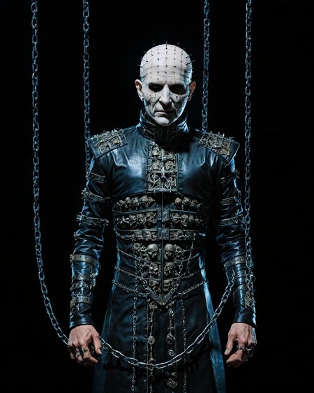 hellraiser Cenobite, chains, full body, black background, <lora:add-detail-xl:1.0>,  <lora:xl_more_art-full_v1:0.4>,