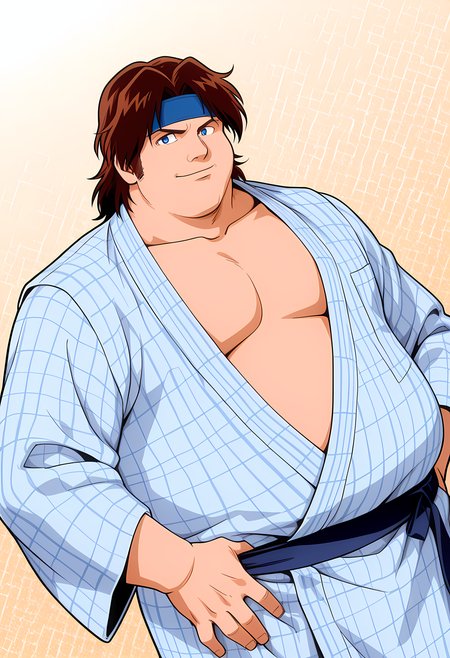 masterpiece, best quality, amazing quality, dutch angle, abstract background, BREAK
1boy, solo, male focus, aof_jack, brown hair, headband, medium hair, blue eyes, fat, overweight, yukata, japanese clothing, BREAK
<lora:cfg_scale_boost:.6>  <lora:Jack_Turner_-_Art_of_Fighting_-_ILXL:1>