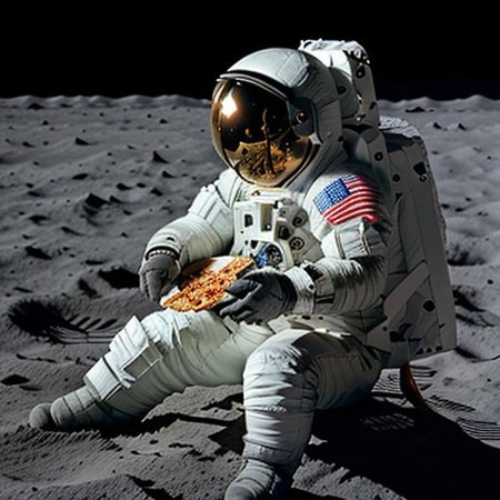 A Cute crystal skull wearing spacesuit helmet, sitting on the moon, holding a piece of pizza, 
spacesuit, FastNegativeV2, fcNeg, cry5t415ku11,