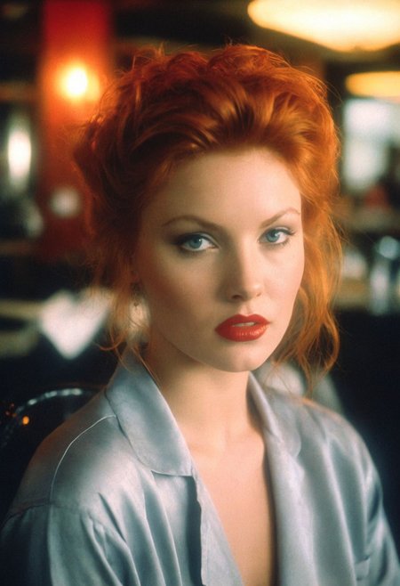 CinematicPortrait woman (analog photo) ginger (provocative slavic )  masterpiece indoors, (glossy  lipstick), grey eyes, (restaurant), (soft focus, depth of field, film grain), (((looking at viewer))) <lora:CinematicPortraitXL_v3:0.25>  <lora:EuroBabe-v4-XL:0.35>