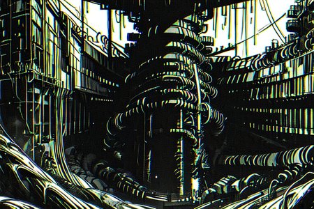 highly insanely detailed, masterpiece, top quality, best quality, highres, 4k, 8k, RAW photo, (very aesthetic, beautiful and aesthetic),  
tsutomu nihei,nihei_tsutomu,blame!,blame gakuen!,abara,TNstyle,sidonia_no_kishi,(city ruins,megastructure in background,space,spacecraft,tower,tunnel,giant room,hangar), 
<lora:ABARA:0.6>, 
(1girl:1.3), 
solo focus, 
mangrove forest biome,pure yellow background,pure black background,(color stripes background,color bokeh background,color fusion background),âââ