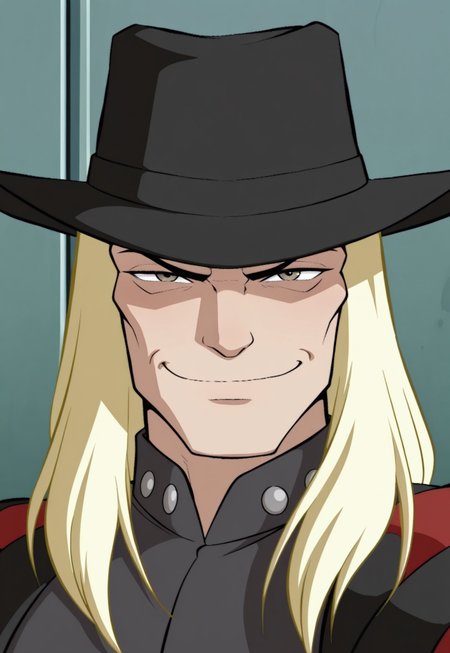solo, masterpiece, modern, new, 1boy, male, masculine face, daddy looking face, w0lfc0nf

WinxGantlos, blonde hair, hat, long hair, black outfit, headshot, looking at viewer, smiling, face focus