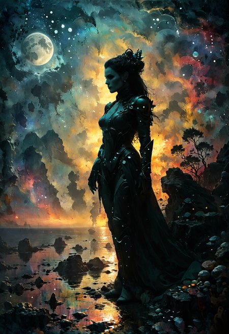 <lora:evil_villain:1> evil villain Biotech artist creating living installations, <lora:EnvyCreativeOutfitXL01:1>, Moonlit seascape with rocky shores in the background, <lora:xl_more_art-full_v1:0.4>,  <lora:MJ52:0.4>, Ambient occlusion, <lora:Lost_In_Dreams:0.8>, <lora:ral-colorswirl:0.7> ral-colorswirl, sharp focus, highly detailed