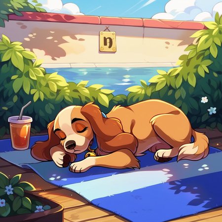 score_9,score_8_up,score_7_up,score_6_up,score_5_up, cocker spaniel, solo, closed eyes, brown hair,, standing, full body, outdoors, sky, collar, bell, animal, animal focus, animalization, domestic dog, lady \(ladyandthetramp\), dog ear, animal nose, dog, no humans,  <lora:LadyPny:0.5>, (rating safe),(source cartoon),   (sleeping:1.2), anime style