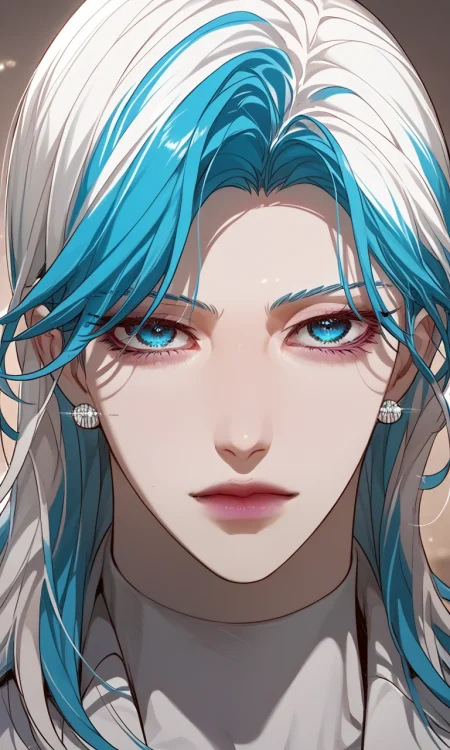 score_9, score_8_up, score_7_up, score_6_up source_anime, front view, portrait, close up, face focus,
vesperbryan, 1girl, solo, blue eyes, long hair, two-tone hair, blue hair, white hair, hair behind ear, pale skin, 
Expressiveh