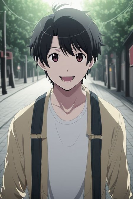 high resolution, solo, best quality, 1Boy, Inaho Kaizuka, Black Hair, Looking at viewer, happiness, depth of field, half body, outdoor, OverallDetail