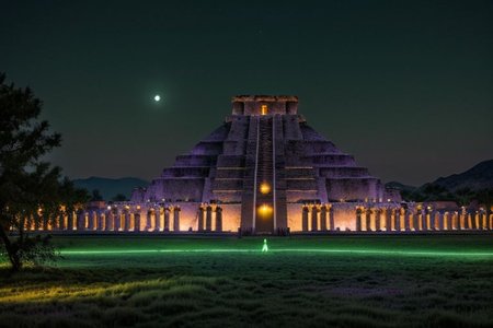 (tall ancient stone towers; 1.39) (ziggurat temple complex emerging from landscape: 1.39) raw photo, moonlight, night photography, high exposure, Arizona desert, Saguaro Cactus, Tall Mesa,  cozy, photorealistic, high detailed texture, 8k uhd, dslr, soft lighting, high quality, film grain, (Fujifilm XT3, Sony A7 IV: 1.19), highly detailed photography, (muted colors, cinematic, dim colors, soothing tones:1.2), vibrant, insanely detailed, hyperdetailed, (dark shot:1.2), (vsco:0.3), (intricate details:0.9), (hdr, hyperdetailed:1.2) (highest coherency: 1.39) (highest quality: 1.39) (rule of Thirds) (award winning) (breathtaking) (masterclass) (vibrant color: 0.79) (distant hillside) (purple-green glow: 1.49) (evil temple: 1.19)