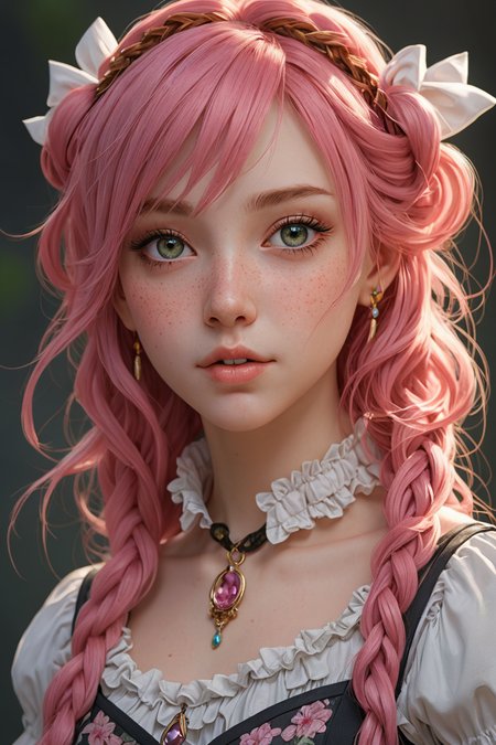 red green black eyes,rutkowski repin,wlop,natural pink hair realistic,image,bokeh,night,of an incredibly beautiful happy,woman anime style,large pefect eyes Jean-Baptiste Monge style,with highlights in her eyes,light freckles pink and white frilly dress and plaited hair with ribbons stanley artgerm lau style,wlop style,rossdraws style,outdoor hyper detailed,(((rich dark shadows))),Wlop,Artgem,artstation,cgsociety,8K UHD,HDR,fullbody,anime