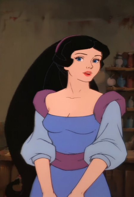 score_9_up, score_8_up, score_7_up, 1980s (style), retro artstyle, source_cartoon, rating_safe, solo 
HEASnowWhite, 1girl, black hair, long hair, very long hair, ponytail, hairband, blue eyes, red lips, lipstick, breasts, looking at viewer, indoors, dutch angle, portrait shot