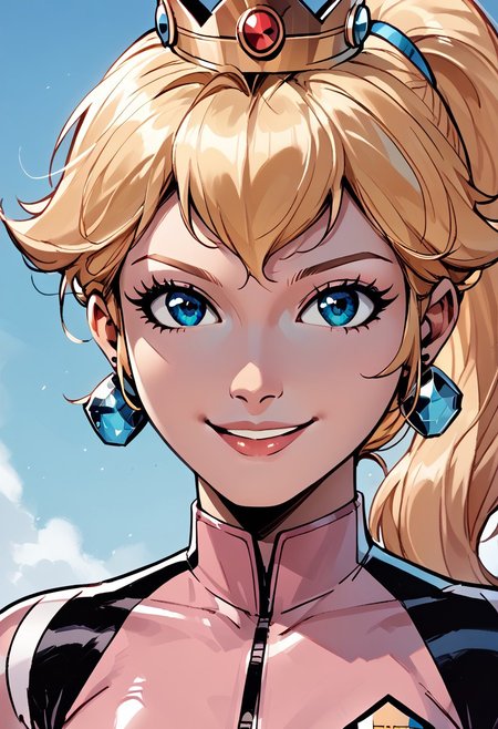 score_9, score_8_up, score_7_up, score_6_up BREAK 8k,) IncrsPchBiker, long hair, blonde hair,ponytail, biker clothes, bikesuit, pink bodysuit, pink gloves, , crown, jewelry, earrings, <lora:PrincessPeach_XLPD:1> perfect anatomy, exy, seductive smile, blue eyes,smile,  face closeup, face focus,very close up,portrait