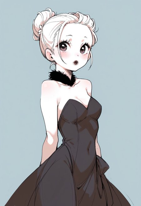 score_9, score_8_up, score_7_up, classcompxl BREAK 1girl, slim, pale skin tone, dark lipstick, regal dressing, fur trimmed black dress, bun hairstyle, (dynamic pose:0.5), big eyes, cute eyes, delicate features, (((dark))), sexy, sensual glare, from front, facing viewer