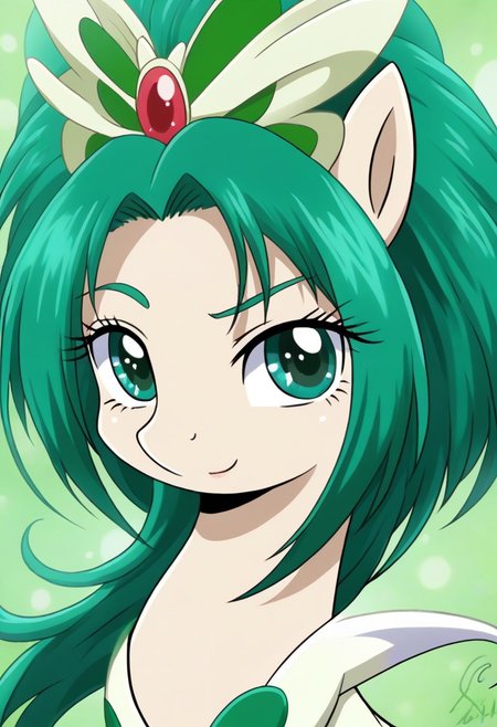 detailed background, green hair,, shiny skin,green eyes,<lora:curemint.pony:1>, curemint, solo,