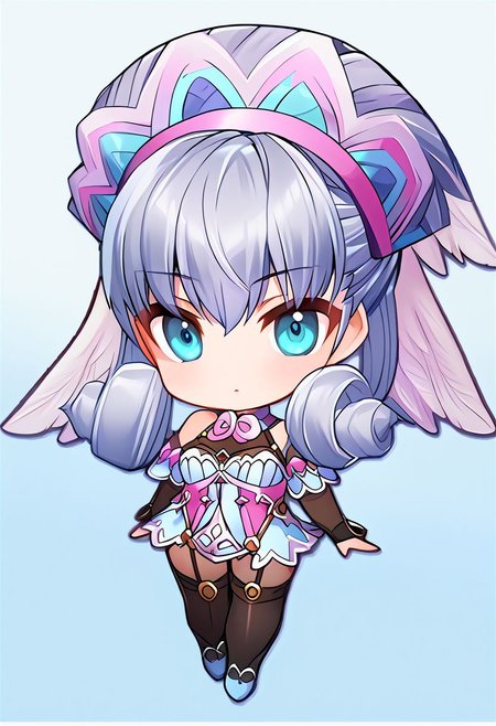 solo, high quality, best quality, amazing quality, 1girl, melia, wings, high entia, chibi,