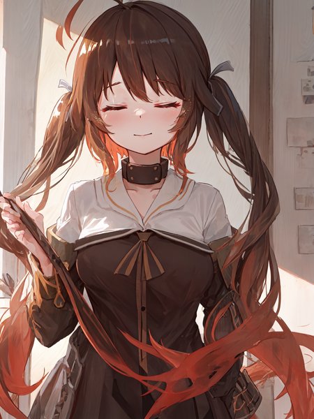 masterpiece, best quality,  <lora:mtf-000004:1>, M14, holding hair, closed eyes, closed mouth, solo,