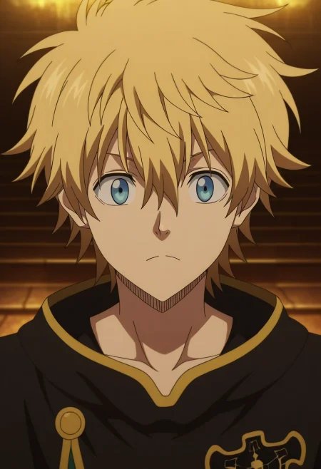 masterpiece, best quality, , anime screencap, anime coloring, , , 1boy, solo, male focus, <lora:luck_voltia_ilxl:0.92>, luck_voltia, blonde hair, blue eyes, short hair, hair between eyes, , , ,