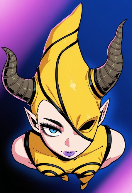 lazypos, absurdres,very aesthetic,sharp detail,intricate detail,
official art,artist:yukataro,artist:sparrowl,norakura \(nr kura\),jonpei,(zyugoya, fir3born, naga u:0.5),ireading,(krekkov:0.5),fujimoto tatsuki \(style\),
( Full body portrait, an4tsmt, blue eyes, pointy ears, horns, yellow helmet, one eye covered lipstick, yellow bodysuit, sleeveless,  )
dynamic angle,looking at viewer,(three quarter view:0.2),
(from above:0.2),
(dutch angle:0),
close-up,
colorful,