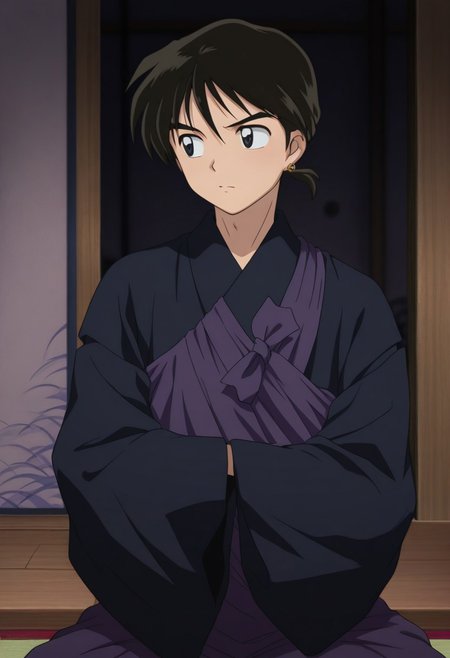 best quality, masterpiece, amazing quality, very aesthetic, absurdres, 
1boy, solo, 
miroku, looking to the side, 
indoors, wood