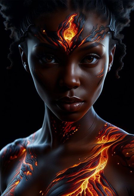 Close-up face, mysterious silhouette of a black woman ral-lava clothing, backlit, alluring goddess, by Minjae Lee, Carne Griffiths, Emily Kell, Steve McCurry, Geoffroy Thoorens, Aaron Horkey, Jordan Grimmer, Greg Rutkowski, amazing depth, double exposure, surreal, geometric patterns, intricately detailed, bokeh,  perfect balanced, deep fine borders, artistic photorealism , smooth,  great masterwork by Suiras  <lora:add-detail-xl:2>  <lora:Double_Exposure:0.5>