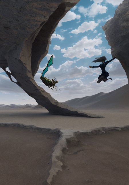 surrealism, a large insect, desolate desert landscape, metamorphosis complex 3d render, inspired by Marjorie Frances Bruford, progressive rock album cover