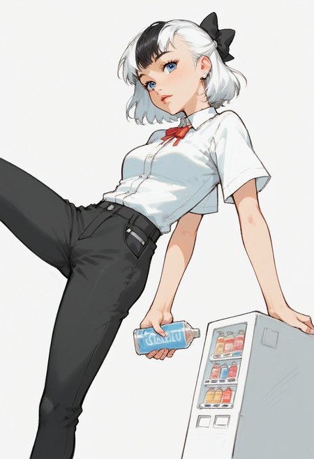 <lora:jihankiKickPony:0.7> jihanki kick, jihanki, 
score_9,score_8_up,score_7_up, source_anime, 
vending machine, 
motion blur, 
1girl, 
cute face,
culm,
detailed eyes, 
blue eyes,
white hair, colour hair,
leg up,
black pants,
straight angle,
looking to viewer,
BREAK,
 pencil drawing, charcoal sketch, black-and-white, detailed, expressive, high-contrast shading, textured strokes, soft gradients, close-up portrait, smudged charcoal shadows, delicate crosshatching, rough edges, focused composition, dramatic lighting, alternative aesthetic, minimalist background, hand-drawn textures, traditional sketch style, artistic mood, professional rendering, paper texture