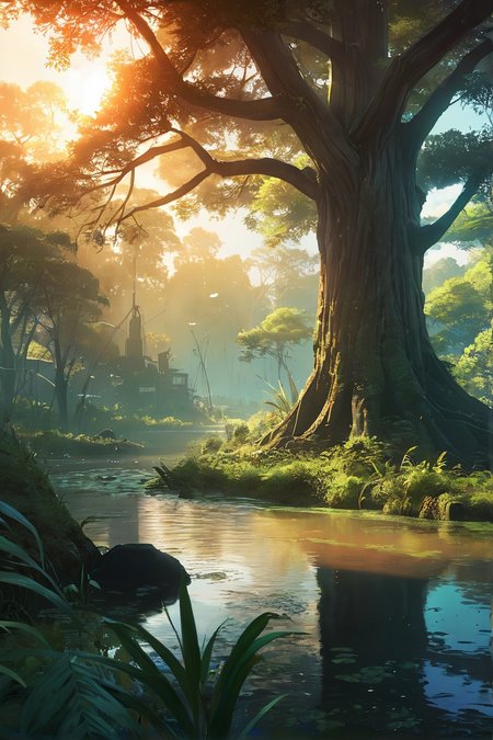 anime artwork anime artwork Landscape,Landscape creator, ultrarealistic, 8k,(Highly detailed, hyper-realistic, cinematic, dramatic style) photograph Eye-catching, hyper-realistic, high-quality, detailed image, 
Art, "a swamp with one huge tree, dark colors, misty, light rays, sunset!, beautiful lighting, vivid colors, intricate, elegant, smooth, sharp focus, highly detailed digital painting, concept art, cinematic, unreal engine, 4 k wallpaper, svetlin velinov, tarmo juhola, artstation trending", Art painting by Yigal Ozeri and Satoshi Kon and beeple, ,,
<lora:extremely_detailed:1> extremely detailed,
<lora:add-detail-xl:1.2>,, anime art style, anime digital art, expressive anime art, dynamic composition, anime style, vibrant, studio anime, highly detailed . anime style, key visual, vibrant, studio anime,  highly detailed, anime style, key visual, vibrant, studio anime,  highly detailed