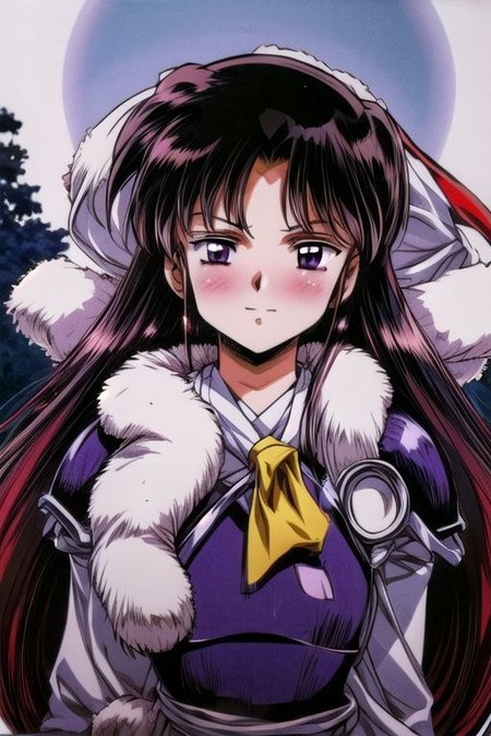best quality 1girl Setsun4 solo long hair,  (night time) forest background black hair very long hair purple eyes multicolored hair armor, small, (fur trim) (medium body),<lora:EMS-179-EMS:0.800000>,<lora:EMS-293862-EMS:0.800000> bow, hair_bow, hair_tubes, red_bow, brown_hair, long_hair, bangs, ascot, frilled_bow, yellow_ascot, blush, smile, hair_between_eyes, athletic, armor, miko, strengthmda,  Smiling, happy, dragoon helmet, (helmet)