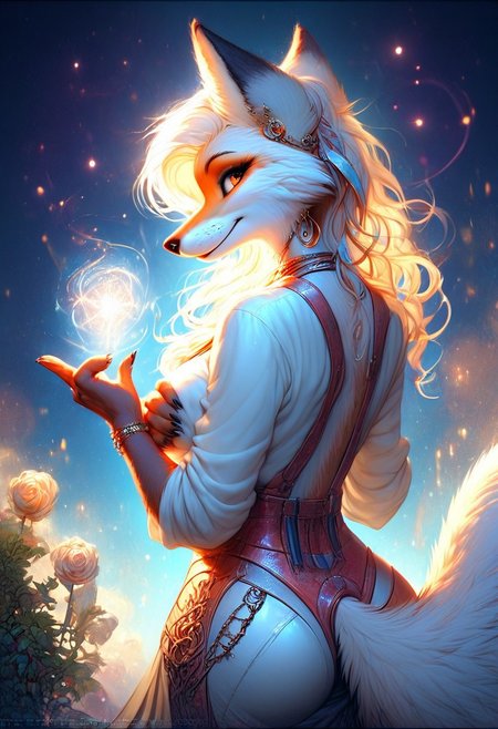 score_9, score_8_up, score_7_up, score_6_up, score_5_up, score_4_up, leHDR,UHD,8K, darkness, illustration, disheveled hair Expressiveh, anthro fox female,foxfolk, white fur, busty, peach ass, covering breasts,covering with hands,intricate details, earrings, darkness, very detailed, intricate, perfect light, sharp focus, cool colors, ambient, elegant, highly decorated, deep aesthetic, colorful, magic, mystical, scenic, warm bright, vibrant, unique, best, winning, thought, romantic,  illuminated,rich, symetry,realistic,  low light, looking back at viewer,OverallDetail,novuschroma60 style bokeh