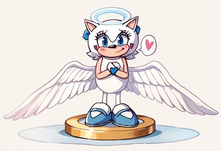 score_9, score_8_up, score_7_up BREAK Angelchu, 1girl, angel hedgehog, light blue eyes, white body, pink heart blush, angel wings, gold angel halo, light blue mary jane shoes, smiling at viewer, heaven background, heaven, full body,