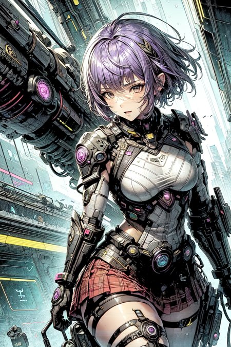 (best quality, masterpiece, colorful, dynamic angle, highest detailed),(high resolution textures), in dynamic pose, bokeh, (intricate details), official art, highest detailed,natural skin texture, perfect face,1girl,
(Deep purple hair,Pixie cut,Skirt,Crossed arm pose,Art studio,Futuristic Cityscapes,Snow)
more detail,detail, <lora:DETALLES--more_details:0.45>