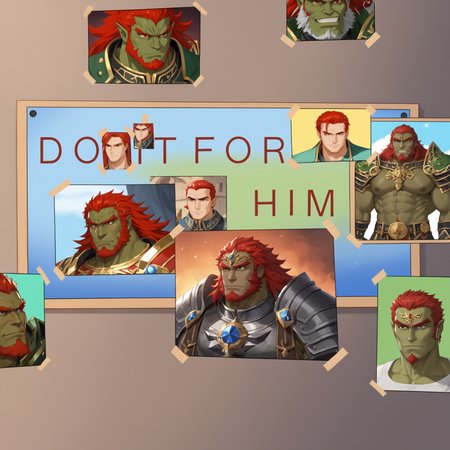 score_9, score_8_up, score_7_up, score_6_up, (ganondorf:1.3), god emperor of hyrule, crown, legend of zelda,  (green skin, red hair:1.2), facial hair, muscular, different poses, different clothing, on and off, difh, photo (object), english text, multiple views, poster multiple views, poster, castle hyrule, very clear image, detailed face, detailed character design, ultra-high resolution, perfectly composed, clear, breathtaking attention to detail, highres, ultra detail, 8k wallpaper,