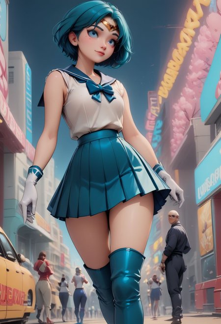 1girl, 1man,  score_9, score_8_up, score_7_up,   
30 year old man, (Spiderman), ((man wearing Spiderman suit)), man and girl standing together, 
20 year old woman, (((petite))), a sexy woman looks up at man, in a video arcade, wearing a cute outfit, sailor senshi uniform, ((pointy blue boots)), (dark blue sailor collar), (big blue bowtie), ((dark blue pleated skirt)),(sleeveless white shirt), (long white gloves), (gold circlet), video games in background, arcade background, ((aqua blue hair)), ((short bob hair)), (dark blue eyes)heavy eyeliner, creamy white skin, EGirlMakeup, neon colors, small breasts, perky nipples, perfect face, thin waist, bubble butt,
score_9,score_8_up,score_7_up,very aesthetic , rating_questionable, (masterpiece:1.4), (best quality), (colorful), (detailed) dramatic angle, unique perspective, unique angle, ((comic book angle and perspective)), ((wide shot))