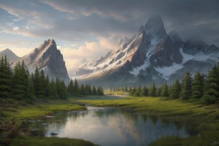 RAW photo, (masterpiece:1.3), subsurface scattering, heavy shadow, (high quality:1.4), (intricate, high detail:1.2), professional photography, HDR, High Dynamic Range, realistic, ultra realistic, photorealistic, high resolution, film photography, ambient lighting, atmospheric effects, <lora:detail_slider_v4:2>, OverallDetail, epic medieval fantasy, cloudy sky, day, fanmou, forest, mountain, nature, outdoors, reflection, sky, water, <lora:Fantasy_Mountains:1>, epiCPhoto
