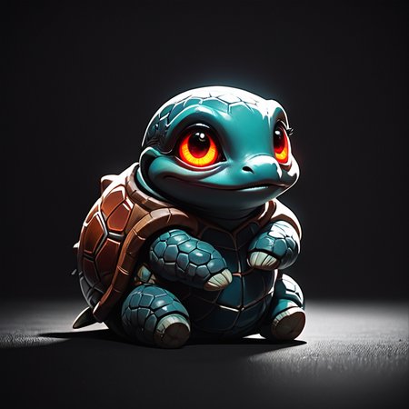 score_9, score_8_up, score_7_up, score_6_up, score_5_up, score_4_up, bright colors, high contrast, dark background, vivid lighting, chibi, turtle, animal, glowing eyes, red eyes, beautiful eyes, curious, sitting, missing tooth, <lora:add-detail-xl:1>