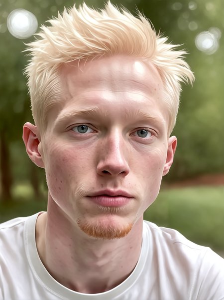 professional photograph, high resolution, 30yo drewsynthxl, portrait, solo, realistic, expressionless, albino,
face focus, from above,
in the park, overcast