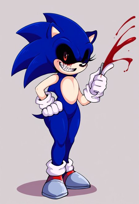 score_9, score_8_up, score_7_up, source_anime BREAK, moonlightdrawing, 2d, (wide hips), thick thighs, cute, sexy, dynamic pose, hand back, wink, full body, 
1boy, solo, hedgehog, sonic the hedgehog, gloves, smile, grin, animal ears, white gloves, red eyes, simple background, teeth, grey shoes, body fur, hand on own hip, tail, full body, blue fur, leg up, looking at viewer, blood, blue fur, two-tone fur, sideways mouth, colored sclera, glowing, black sclera, happy, glowing eyes, clenched teeth, pale skin, dark pale skin