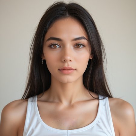 score_9, score_8_up,score_9, score_8_up, score_7_up, score_6_up, realistic, 1girl, long straight hair, bust portrait, black hair, sportswear, brown eyes, looking at viewer, simple background,<lora:Pony.Alexya_v01:1>