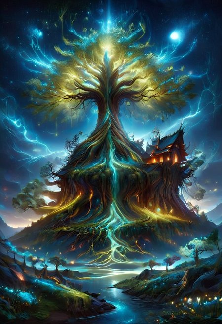 A captivating night scene illustration featuring a grand WOODEN viking long house standing tall on a large snowy hill overlooking a lake. lthndrtrl, The beautiful viking longhouse adorned with some windows, emits a warm glow, highlighting its incredible craftsmanship. The snowy  hill is covered in great pine trees, reflecting on the calm, moonlit snow  that mirrors the silvery moonlight. The full moon graces the sky, casting an ethereal glow on the clouds and mountain, while wispy clouds partially obscure its brilliance, adding to the scene's mystique. Twinkling stars dot the sky, creating a celestial tapestry that harmonizes with the moon's radiance. This enchanting artwork captures a serene and peaceful night, where the illuminated WOODEN viking longhouse stands resolute amidst the celestial beauty, creating a cinematic experience., illustration, cinematic, lthndrtrl, Yggdrasil
<lora:DonM3t3rn1tyXL-v1.1:0.7>, DonM3t3rn1tyXL,
OverallDetailXL  <lora:MJ52:0.3>  <lora:SDXLFaeTastic2400:0.4>  <lora:EpicF4nta5yXL:0.7>