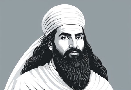 A simple line art illustration, vector, zartosht the ancient persian prophet, minimalist, lowbrow, Zoroaster