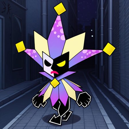 2d, 1boy, solo, Dimentio, male, jester, purple and yellow hat, jester hat, purple and yellow cloak, multicolored hat, multicolored cape, split color face, white face, black face, heterochromia, no pupils, black eye, yellow eye, black pants, black shoes
BREAK fists, angry, furious expression, walking, street, outside, night,cross-popping_vein
BREAK best quality, amazing quality, very aesthetic, absurdres, newest, masterpiece, high quality