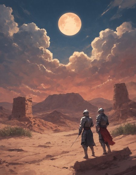 score_9, score_8_up, score_7_up, score_6_up, score_5_up, score_4_up, BREAK sky, cloud, knight, night, moon, cloudy sky, scenery, full moon, spikes, desert, red sky,  <lora:sn0w:1>
