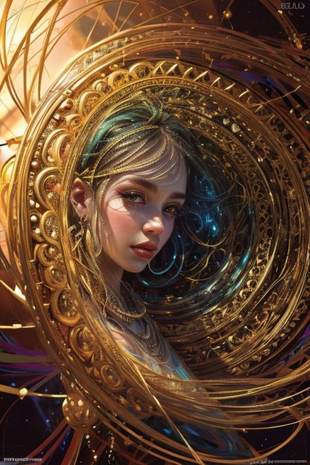 (((1girl))),(geometric abstract background:1.4), esoteric,  depth of field (zentangle, mandala, tangle, entangle) (photorealistic:1.4), official art, unity 8k wallpaper, ultra detailed, beautiful and aesthetic, masterpiece,best quality, (dynamic angle:1.4), glowing skin, (floating colorful sparkles:1) the most beautiful form of chaos, elegant, a brutalist designed, vivid colours, romanticism,back to camera,