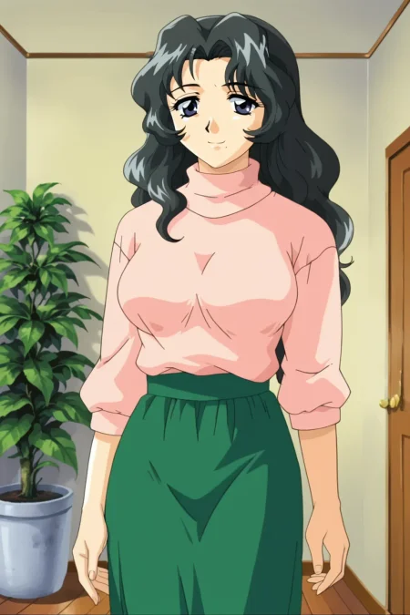 score_9, best masterpiece,   uncensored,  rating:explicit, sexy, lewd face, 
1girl, solo, seductive smile, large breasts, 
KyouhakuAkiyamaSakura,   1mole under left side of mouth, 
mature female, retro artstyle, 1990s (style), fake screenshot, 
loose hair, 
PinkTurtleneckOutfit, dark green long skirt with a single horizontal white line, pink turtleneck with elbow long sleeves and bare forearms,  (bare forearms:1.3), 
 <lora:KyouhakuAkiyamaSakura_V6:0.85>
--pin-shared-memory
--cuda-malloc
--cuda-stream