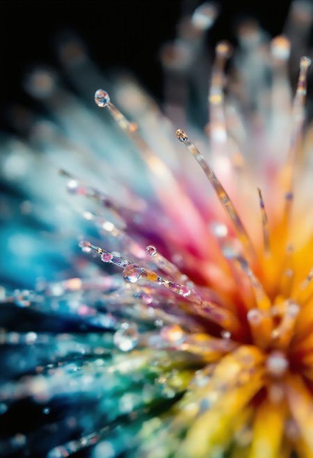 Macro shots of a frozen rainbow ink drop